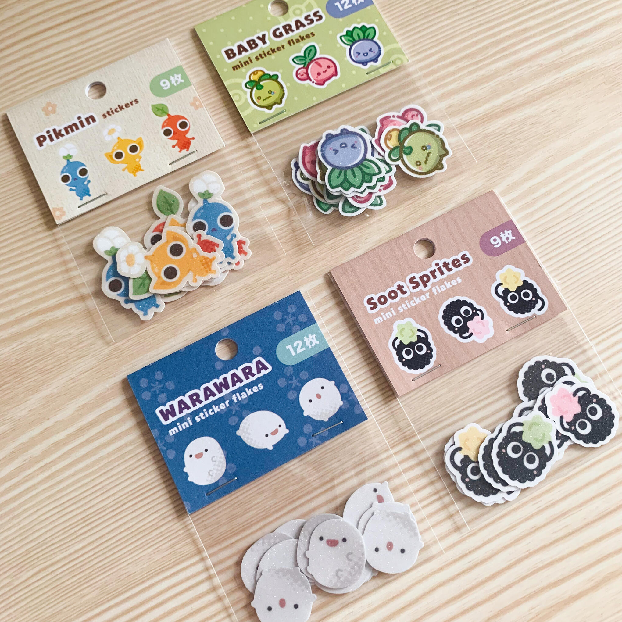 Glitter stickers, 3 designs each pack