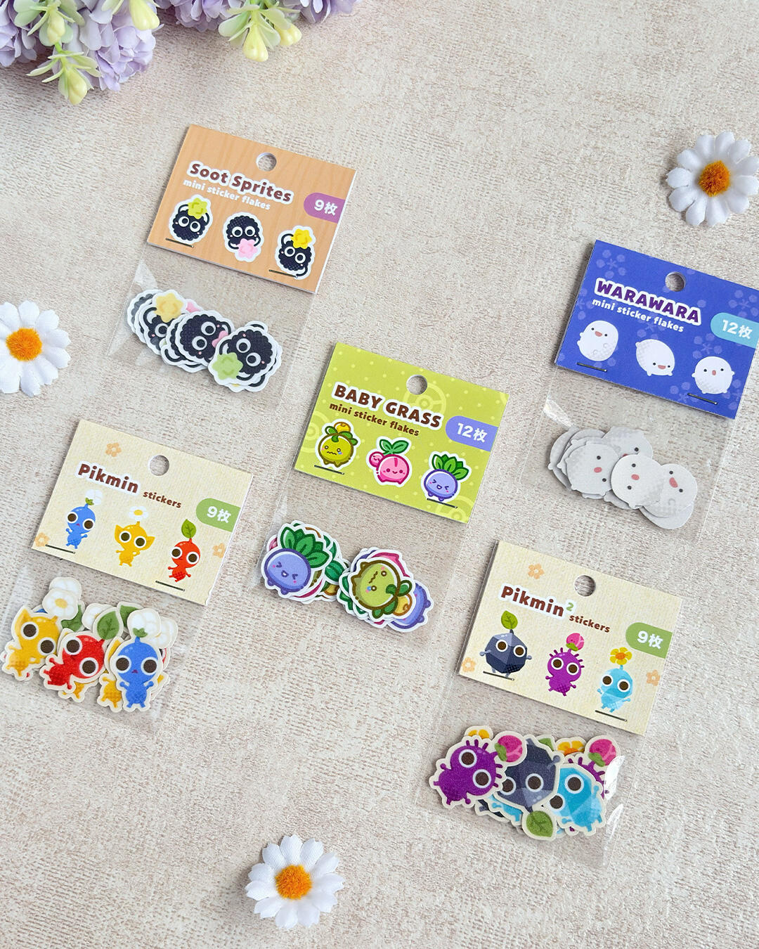 Glitter stickers, 3 designs each pack